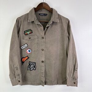 Zara Basics Customized Band Patches Button‎ Up Grey Green Size M